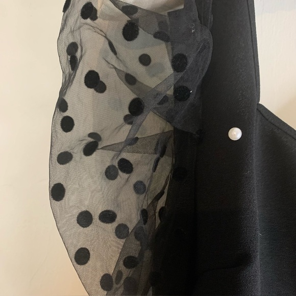 Shein Black Top Embellished Sweater Sheer Polka Dot Puff Long Sleeve Womens Sz L - Picture 7 of 16